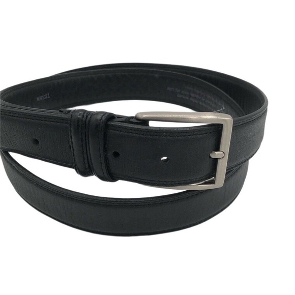 Mens Size 50 Genuine FULL GRAIN Classic Black Leather Belt Silver Buckle NWOT - Picture 1 of 8